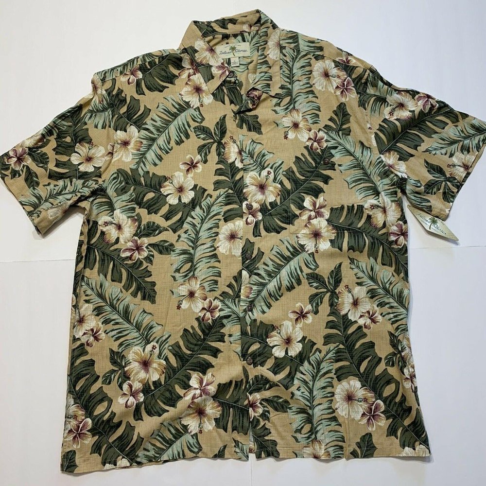 Island Shores Palm Tree Yellow Button Down Shirt M